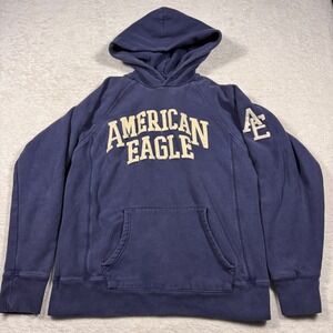 Vintage Y2K American Eagle Navy Graphic Hoodie Pullover Men's M Streetcore